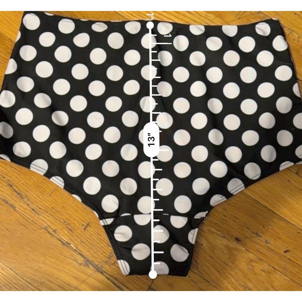 New Black Polka Dot High Waisted Bikini Bottoms Retro Pin Up Swimwear Women’s M - Picture 4 of 7